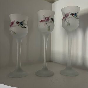 Le Smith frosted Glass hummingbird flowers votive candle set